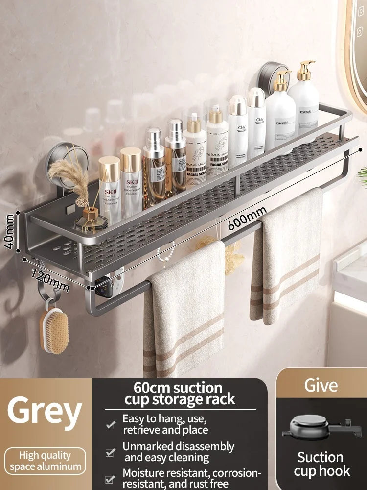 Suction-Cup Bathroom Shelf – Gray