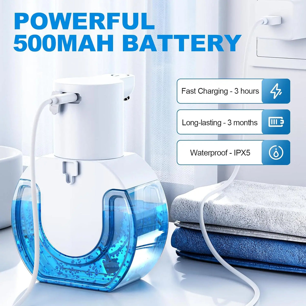 Touchless Rechargeable Soap Dispenser – 14.2 fl oz, Foam or Gel