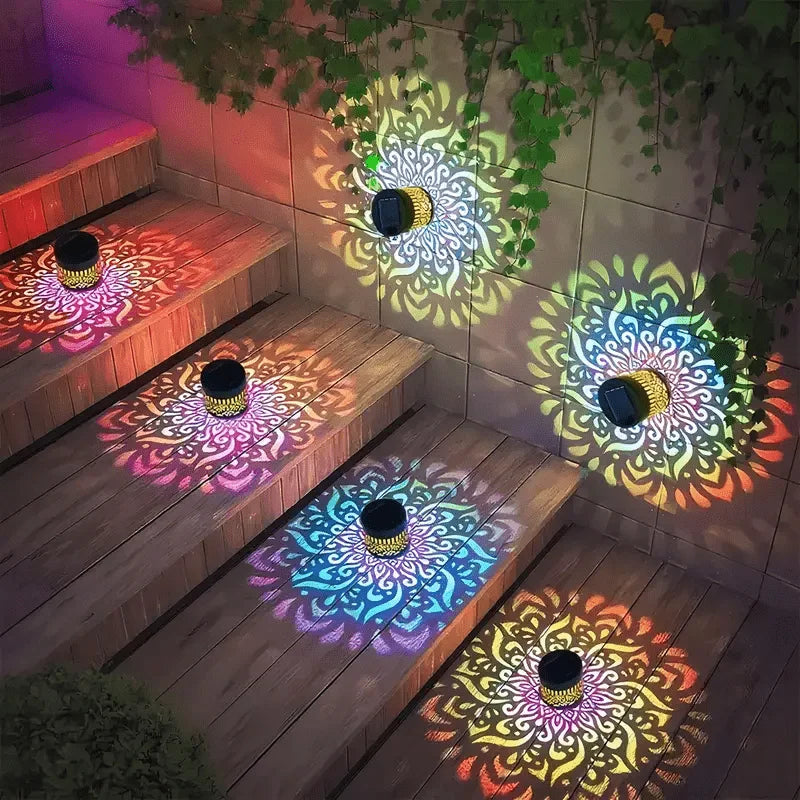 1/4pcs Solar Powered Flower Wall Lamp Sunflower Design Mandala Pattern Outdoor Waterproof Garden Decor for Fence Patio
