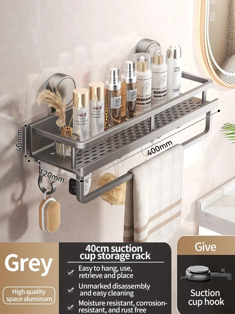 Suction-Cup Bathroom Shelf – Gray