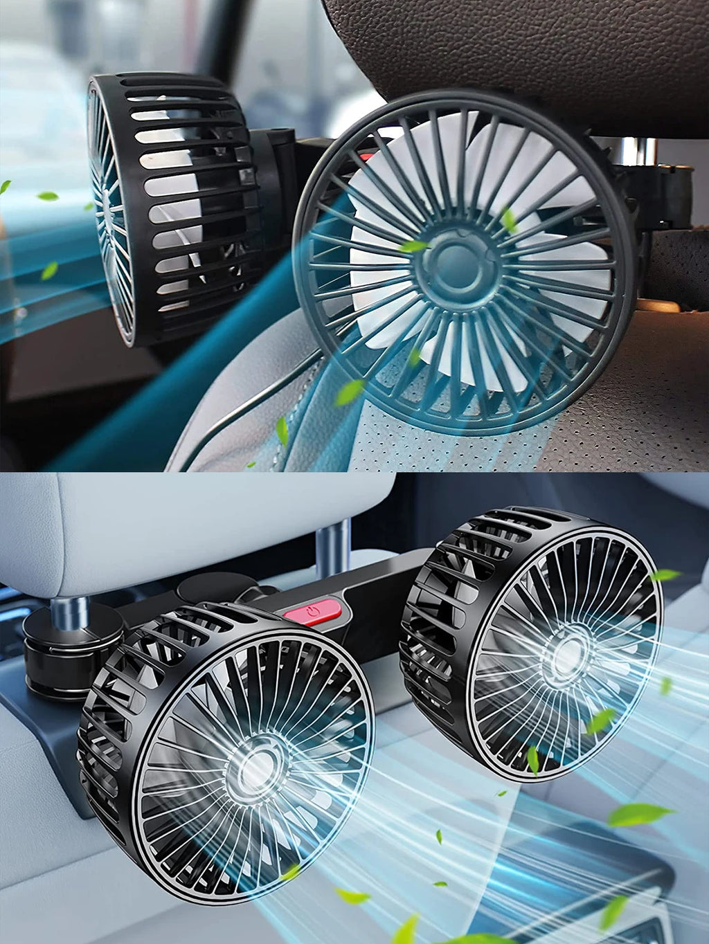Dual-Head Car Backseat Fan with 3 Speeds