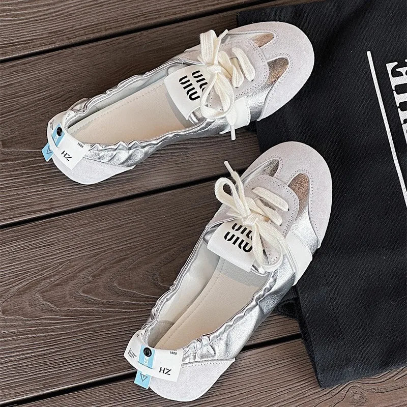 2025 New Women's Casual Sneakers Summer Cozy Shallow Ballet Flats Shoes 2025 New Women Lace Up Sport Shoes Zapatos De Mujer