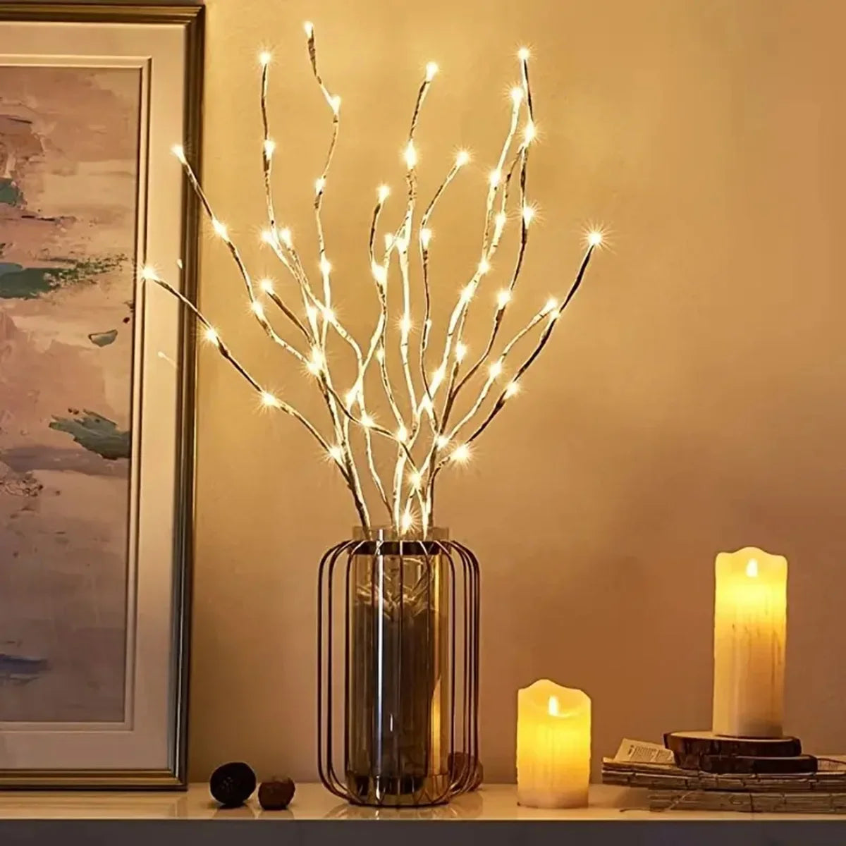 White Birch-Style LED Branch Light – 20 LEDs, Single Branch