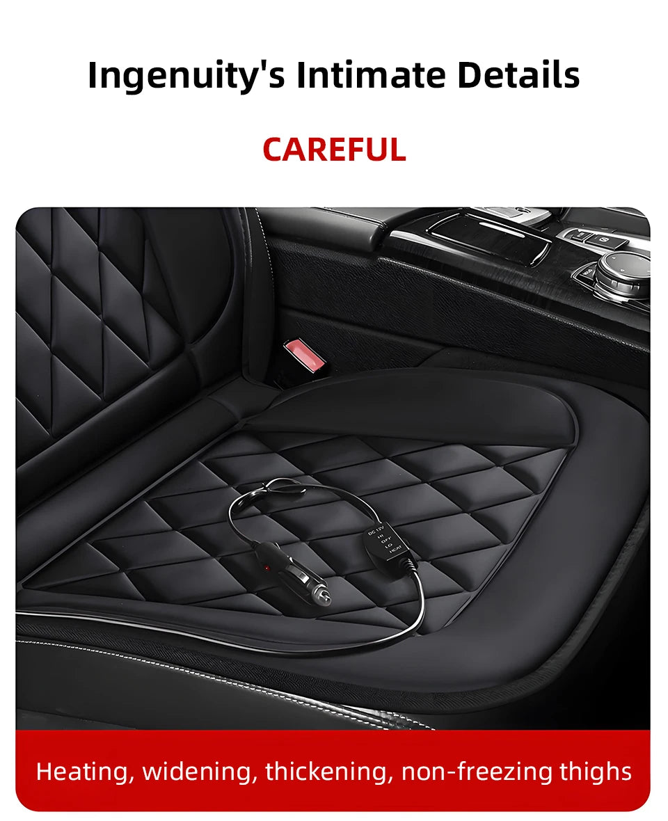 12V Heated Car Seat Cushion – Quilted, 2 Heat Settings