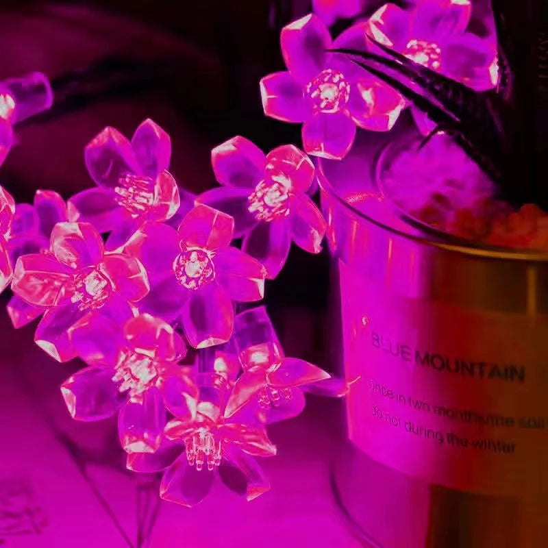 Solar Cherry Garden Blossom Flower Lights Garlands String Lights Solar Outdoor Waterproof Christmas Decoration Lamp