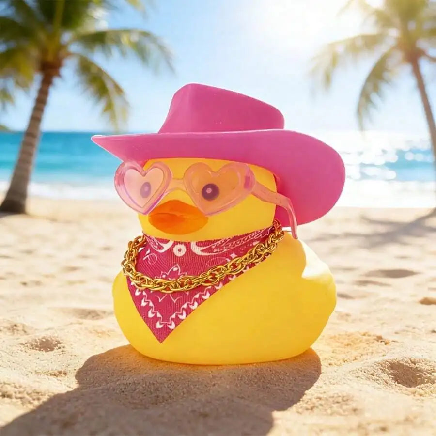 1pc Denim Duck Car Dashboard Decor - Cute Duck Wearing Hat, Sunglasses & Necklace, Non-Slip Adhesive Mat For Cars & Trucks
