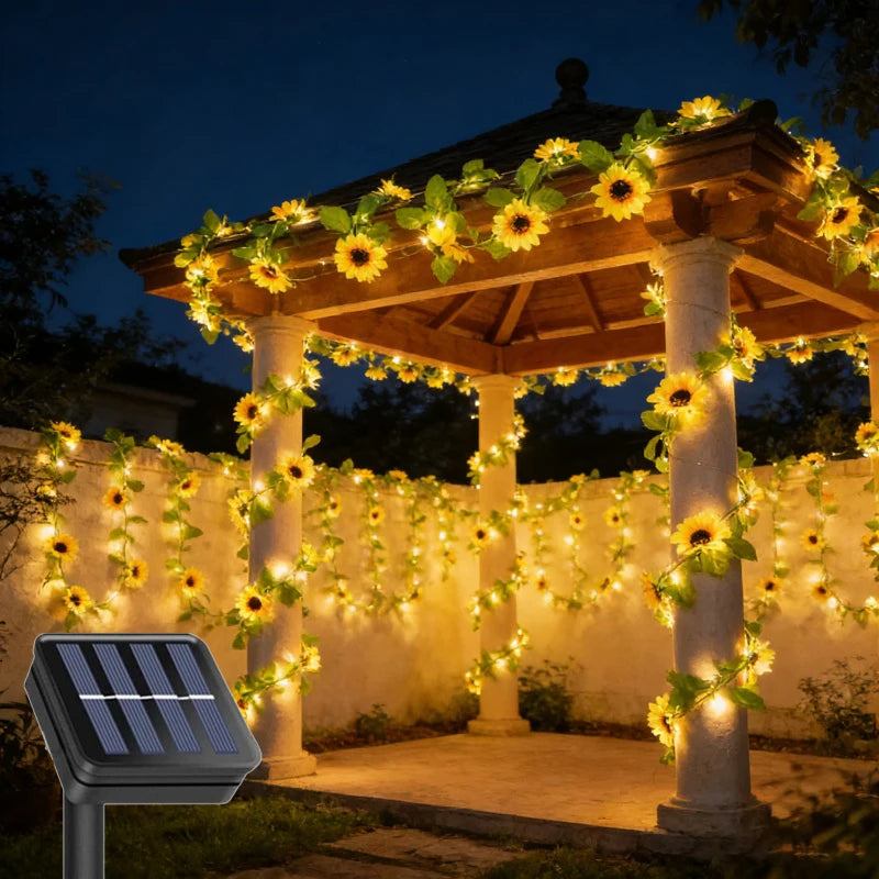 Solar Sunflower Vine String Lights – Artificial Flower LED Atmosphere Lamp for Garden, Wedding & Holiday Décor (2M/6.56ft, 5M/16.40ft, 10M/32.80ft)