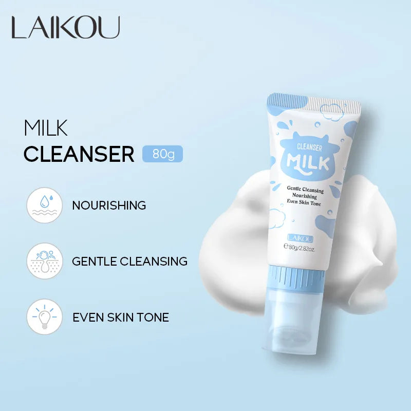 Korean Milk Facial Cleanser – Deep Moisture, Oil Control & Glowing Skin | Hyaluronic Acid, PH-Balanced for Dry/Oily Skin 80g