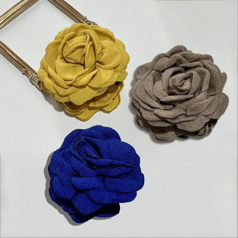 French Fabric Rose Hair Claw Clips – Floral Barrette for Women & Girls, All Seasons