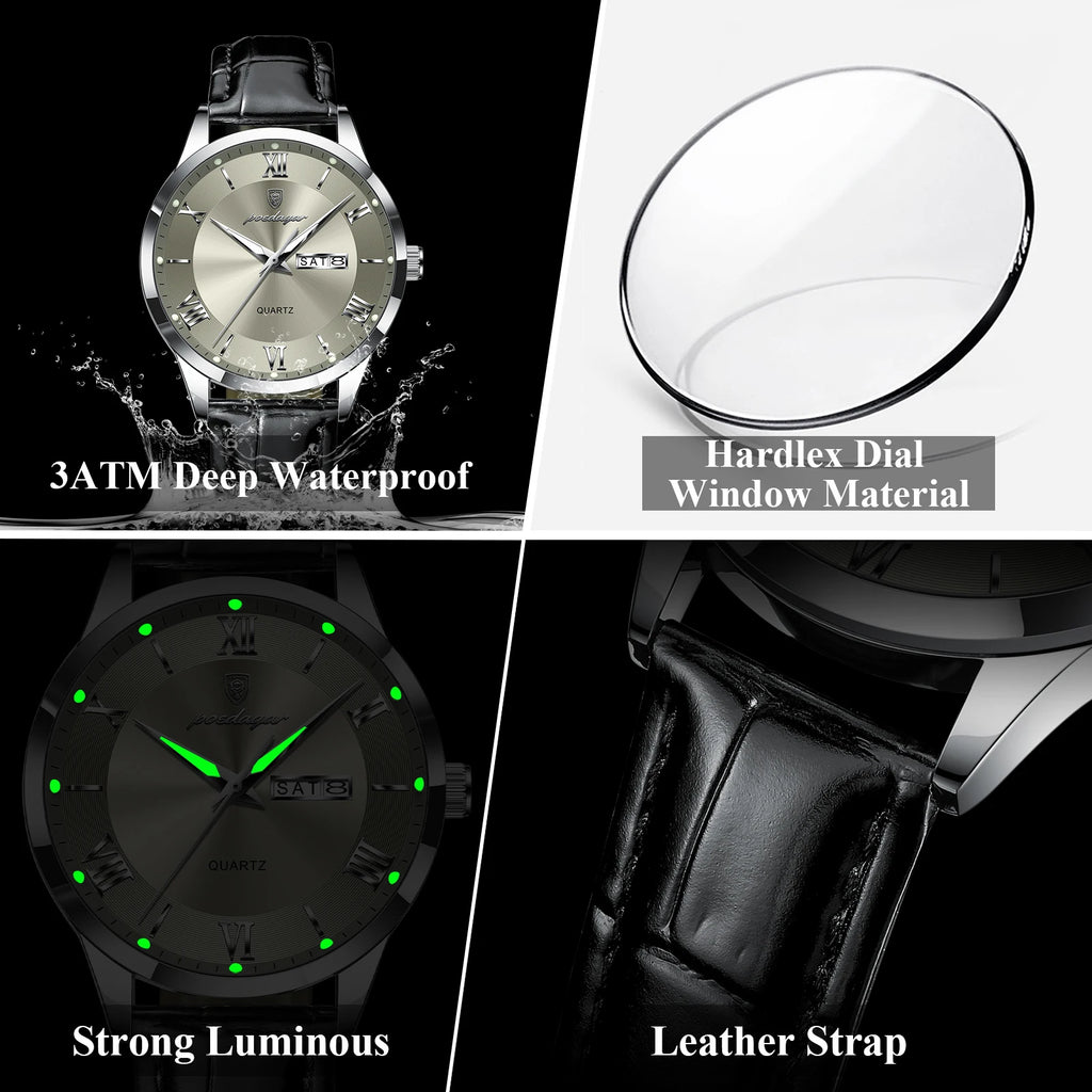 POEDAGAR 978-D Men’s Day-Date Dress Watch