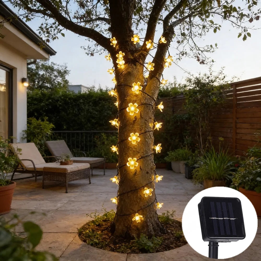 Solar Flower String Lights – Fairy LED Garland for Garden, Wedding & Christmas Outdoor Décor (5M/7M/12M)