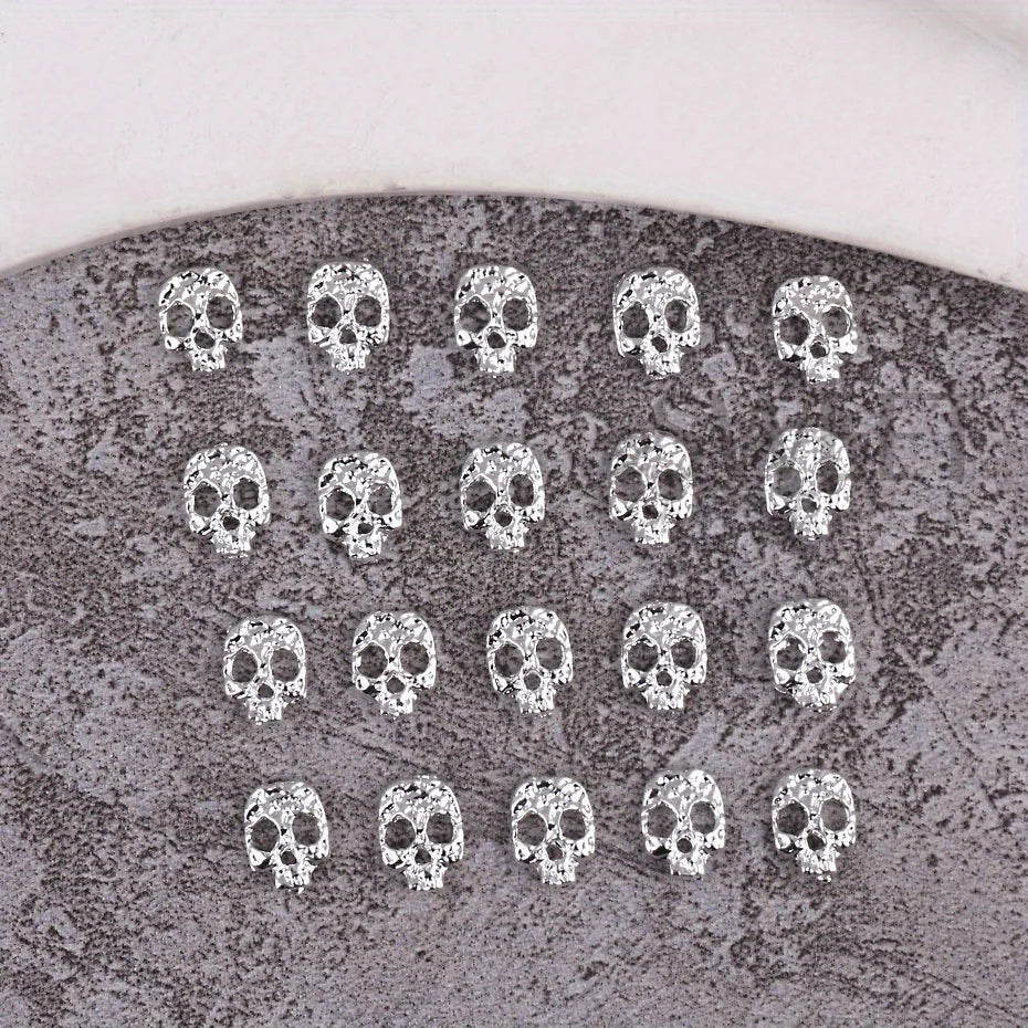 20pcs Alloy Skull Nail Charms Decoration Punk Gothic Skeleton Design Metallic Halloween Holiday 2025 Design Manicure Accessories