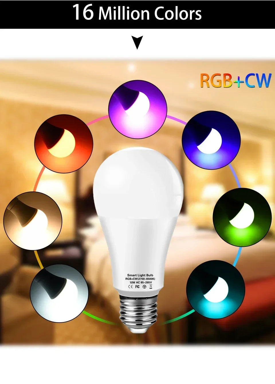 Tuya RGB LED Light Bulbs Smart WiFi E27 Smart Lamp 220V 110V 10W 15W 20W  Lamp Smart Life APP Google Assisatnt Voice Control