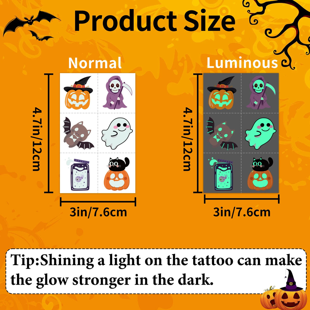 Glow-in-the-Dark Halloween Temporary Tattoos – 36 Sheets