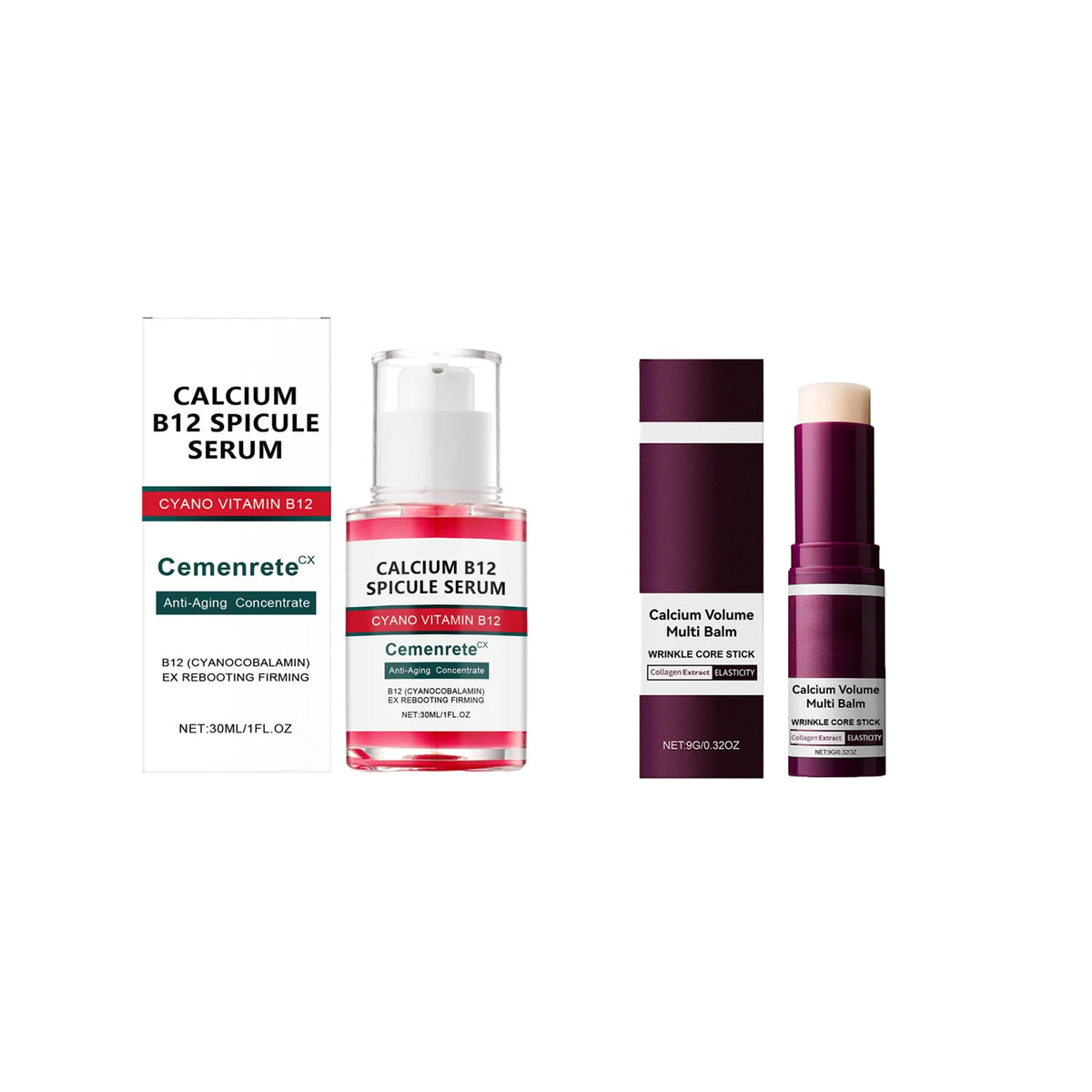 Calcium Anti-Aging Skincare Set – B12 Spicule Serum, Eye Patches & Multi Balm, Fades Fine Lines & Dark Circles