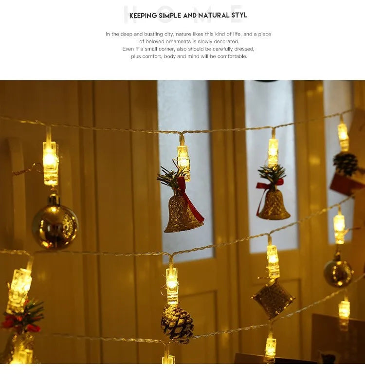 1pc 1.5M10L Photo Clips String Lights Christmas Fairy Lights Battery-operated Garland Hanging Picture Cards Holder Holiday Lamp