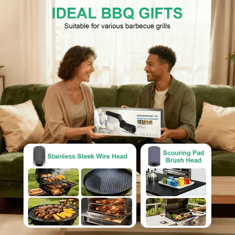 Built-in 4000mAh rechargeable battery with 3 adjustable speed modes. The rotating cleaning head delivers powerful scrubbing force to remove burnt grease, charred residue and food debris on grills without strenuous manual brus