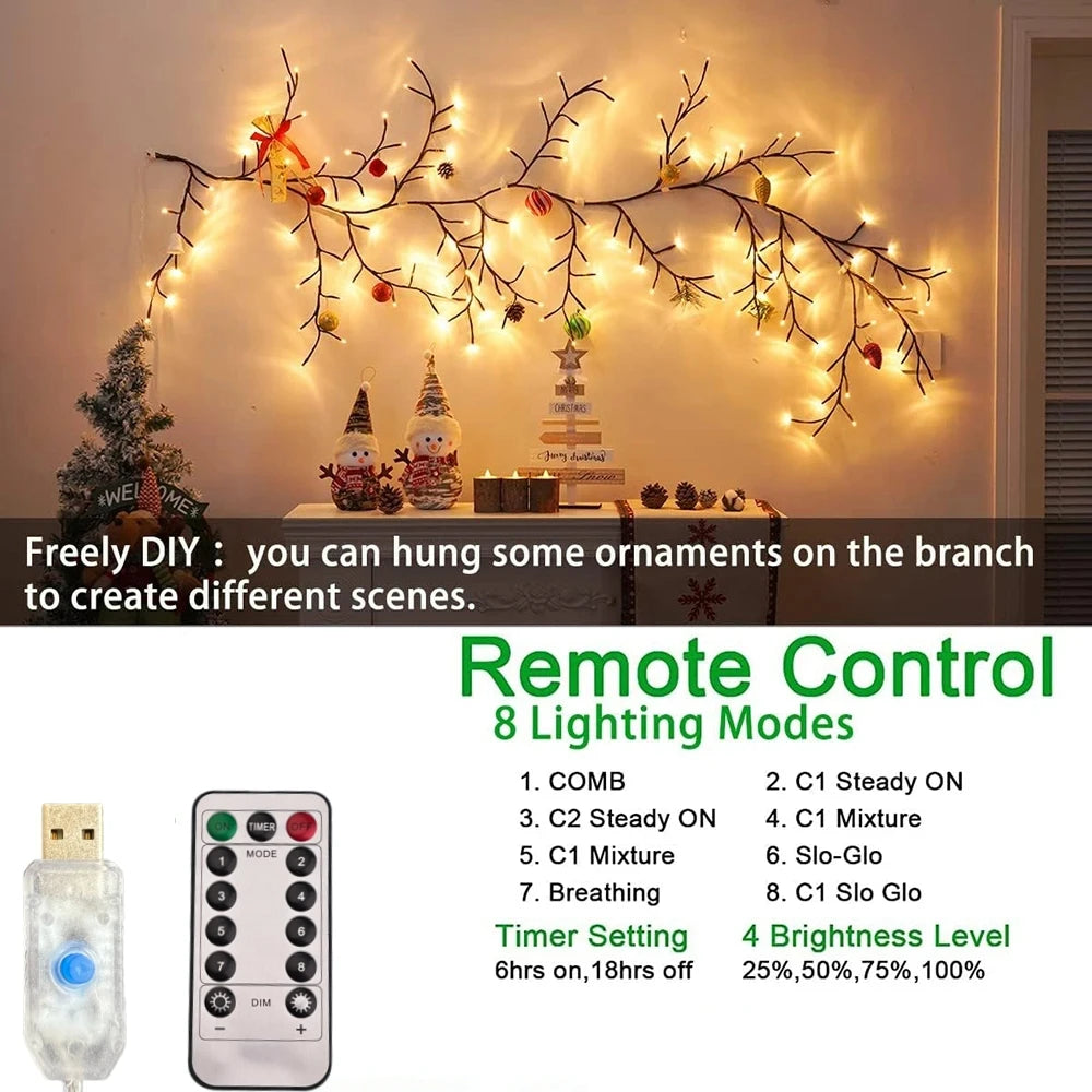 USB Willow Vine Branch Lights – Warm White, 72–144 LEDs
