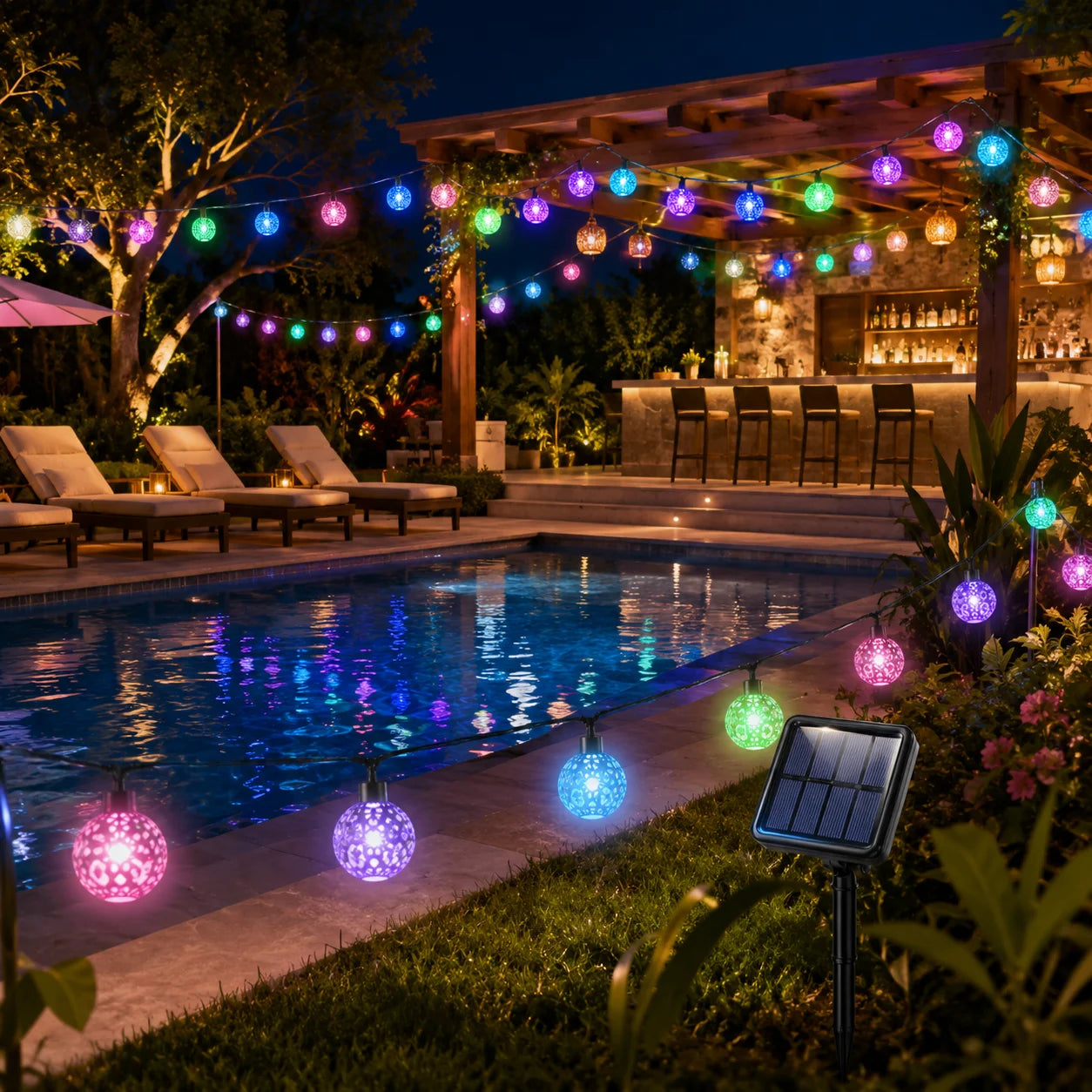 Solar String Lights Moroccan Globe Hollow Ball Fairy Lights Solar Powered 5M/6M 6 Colors for Garden Patio Party Xmas Decor