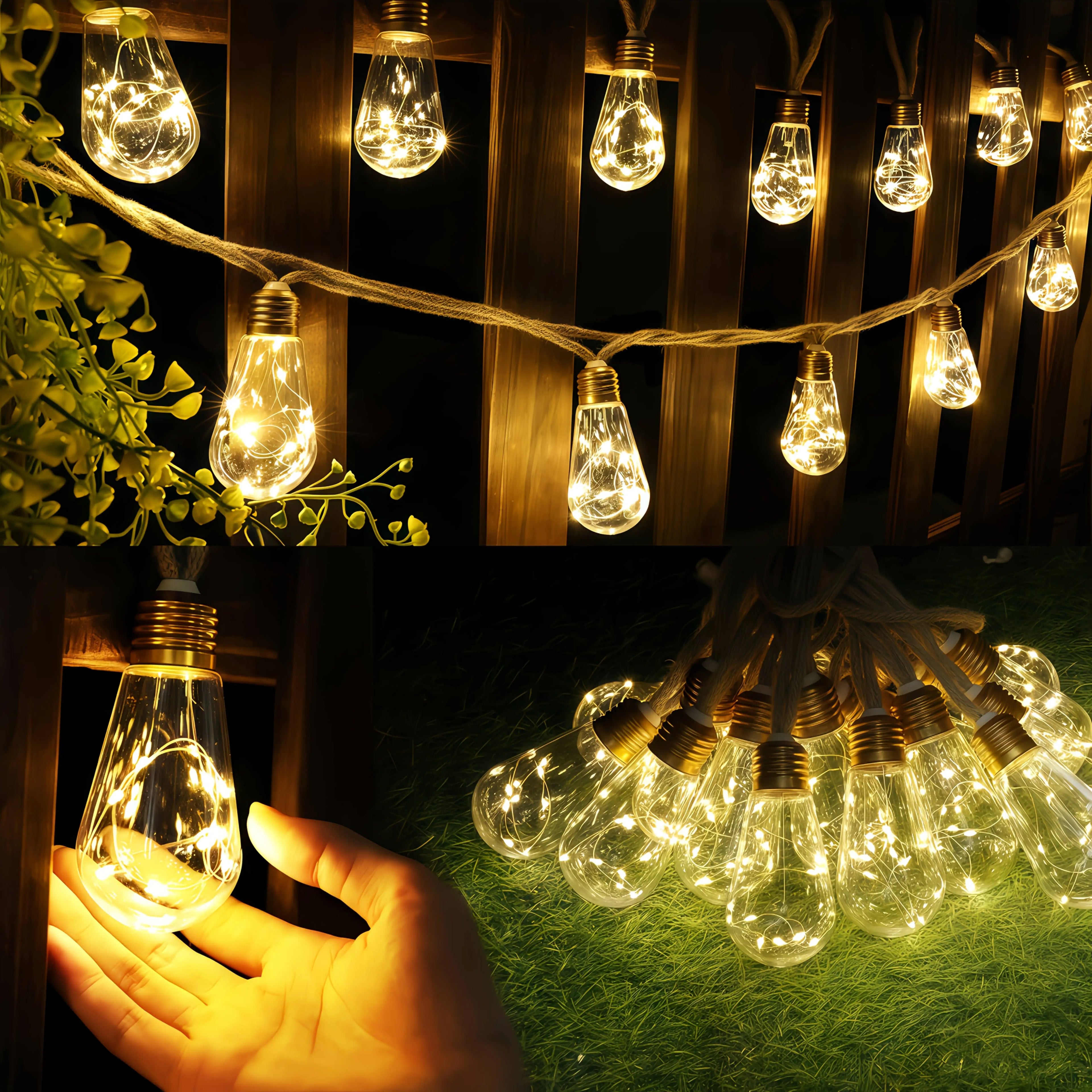 Solar Outdoor String Lights, Fairy String Lights 15/10 Bulbs, 8 Modes Courtyards Gardens, Parties, Camping Christmas Decorations
