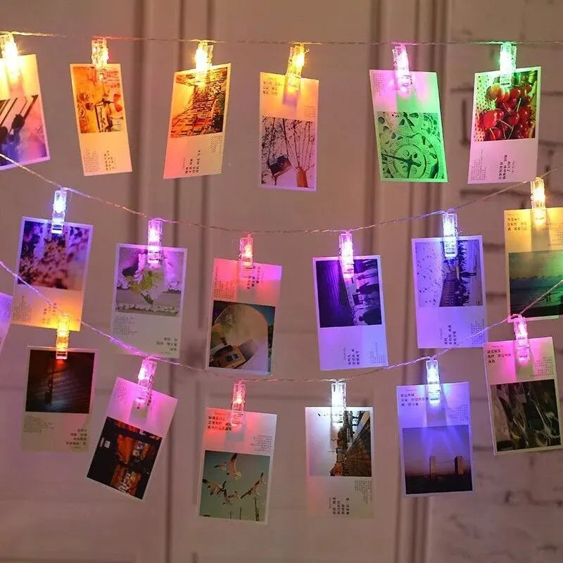 1pc 1.5M10L Photo Clips String Lights Christmas Fairy Lights Battery-operated Garland Hanging Picture Cards Holder Holiday Lamp