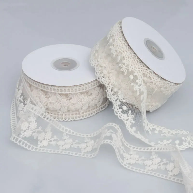 Embroidered Floral Lace Ribbon – Sheer Craft Trim, 35 in