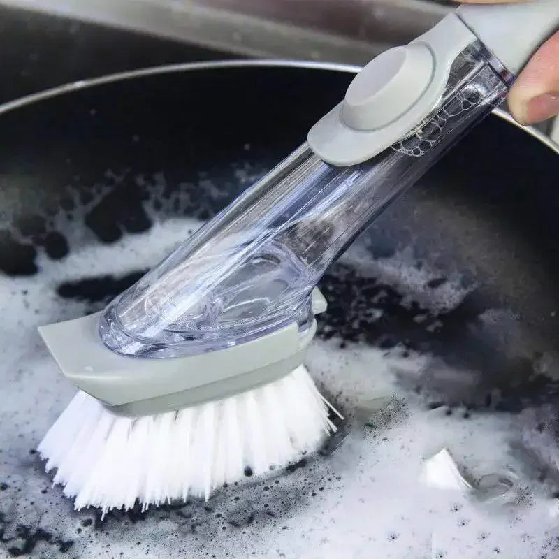 Soap-Dispensing Dish Brush with Scraper