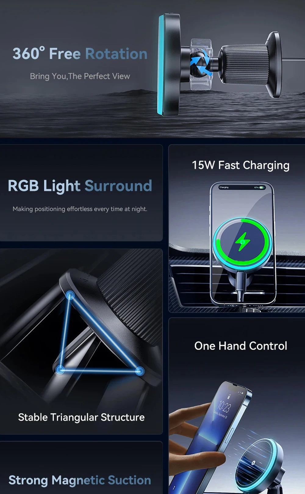Magnetic Wireless Car Charger with Active Cooling