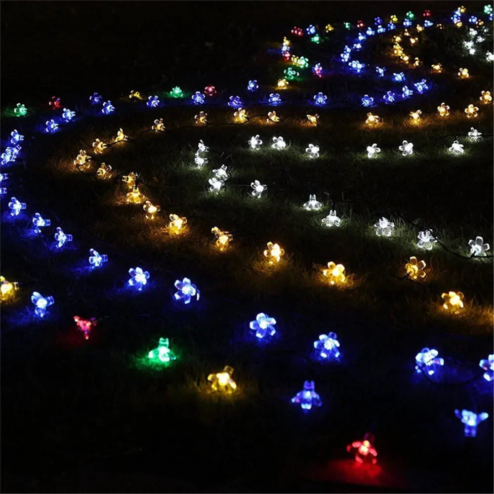 Solar Lichterkette Sakura-Girlande Pfirsichblüten Kirsche LED-Lampe für Hochzeitsfeier Garten Weihnachten Outdoor Deko 5/7/12M
