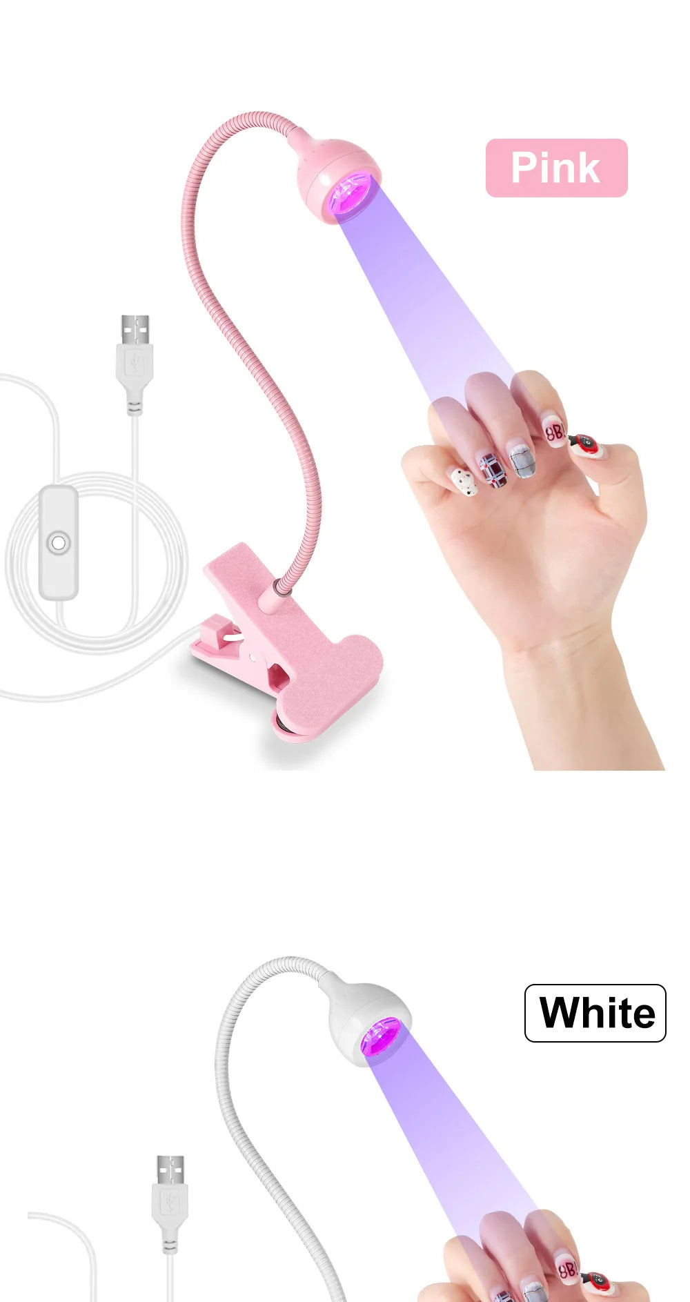 Clip-On Mini USB UV Nail Lamp – 3W LED, Portable Gel Dryer for Manicure & Salon