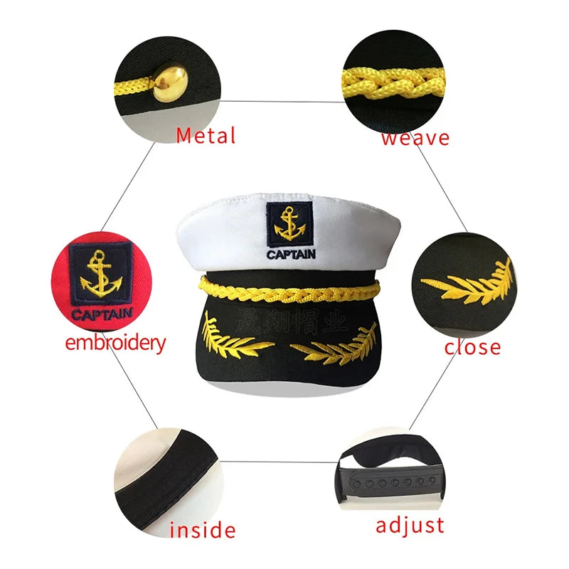 Captain's Yacht Hat – Adjustable, Gold Rope Trim, 3 Colors