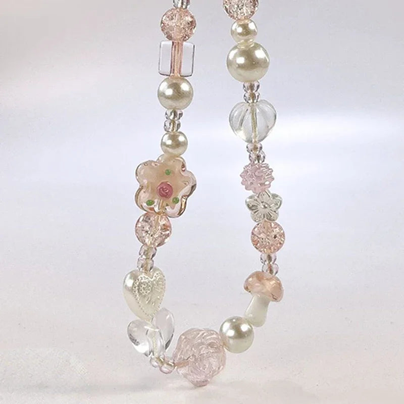 Bow & Flower Beaded Phone Charm Strap