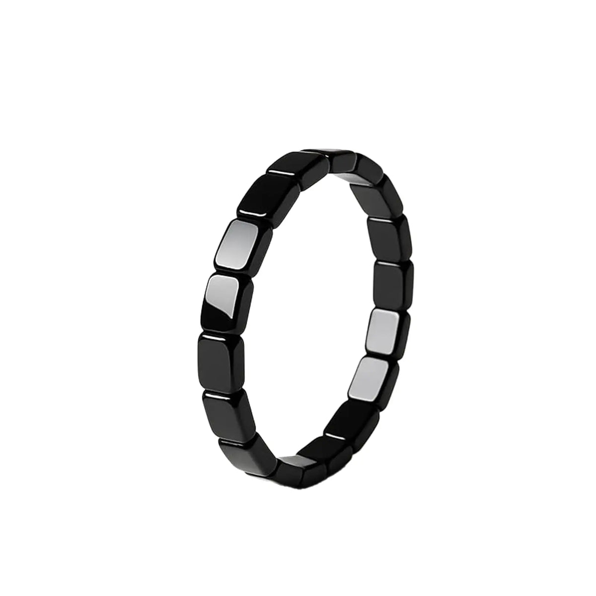 Men's Black Beaded Stretch Bracelet