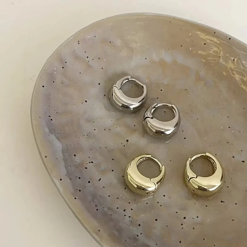 Polished Chunky Hoop Earrings – Gold or Silver Tone