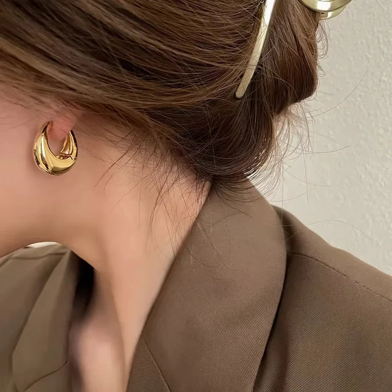 Polished Chunky Hoop Earrings – Gold or Silver Tone