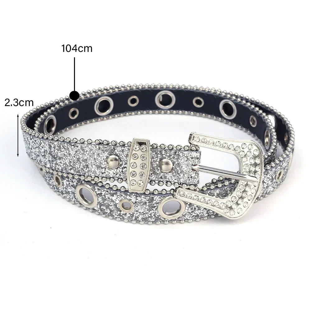 Women’s Rhinestone Western-Style Faux Leather Belt