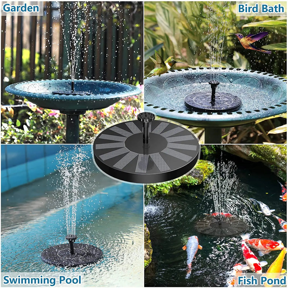 Solar Floating Fountain Pump for Bird Baths, Ponds & Gardens – 6 Nozzles