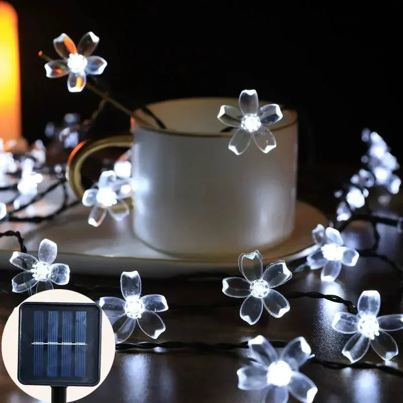 5/7/12M Solar Flower Fairy Light Strings Outdoor Illumination for Yard, Wedding Party and Household Festival Decoration