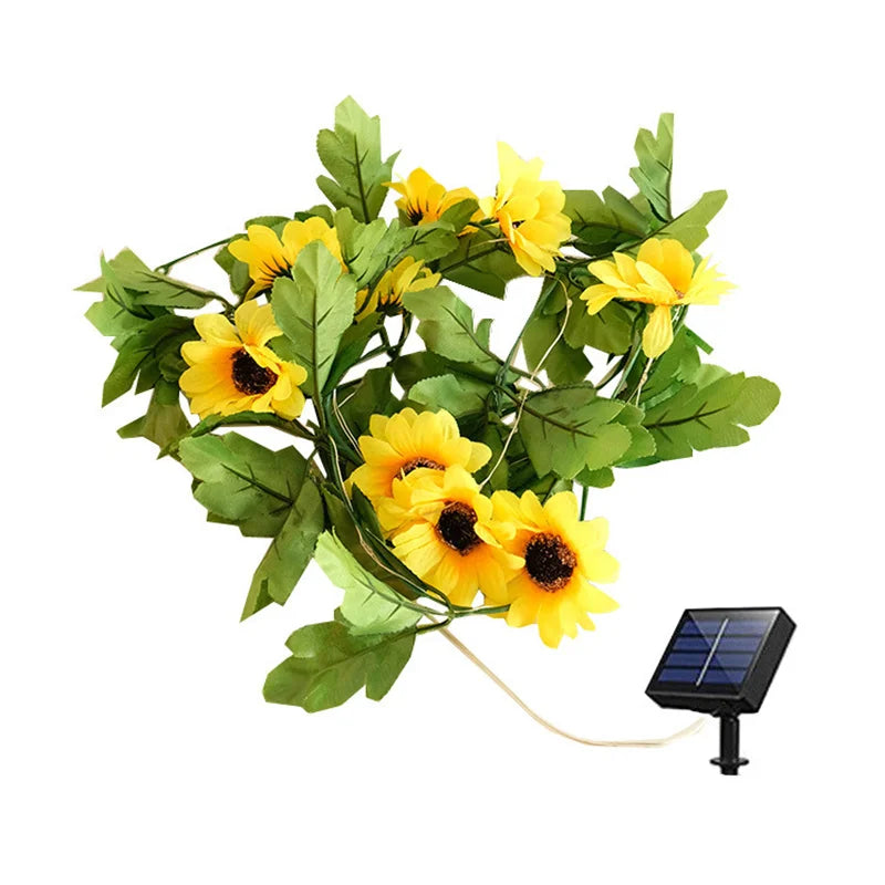Solar Sunflower Vine String Lights – Artificial Flower LED Atmosphere Lamp for Garden, Wedding & Holiday Décor (2M/6.56ft, 5M/16.40ft, 10M/32.80ft)
