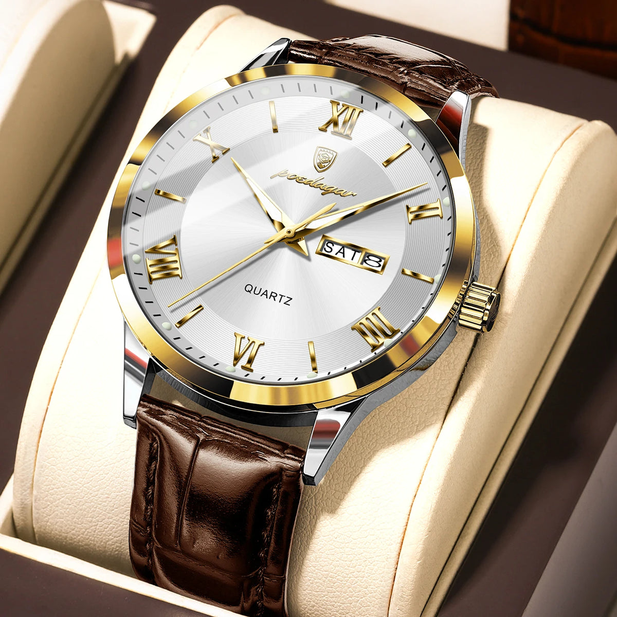 POEDAGAR 978-D Men’s Day-Date Dress Watch