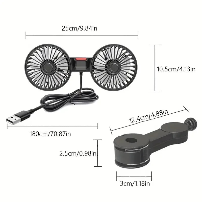 Dual-Head Car Backseat Fan with 3 Speeds