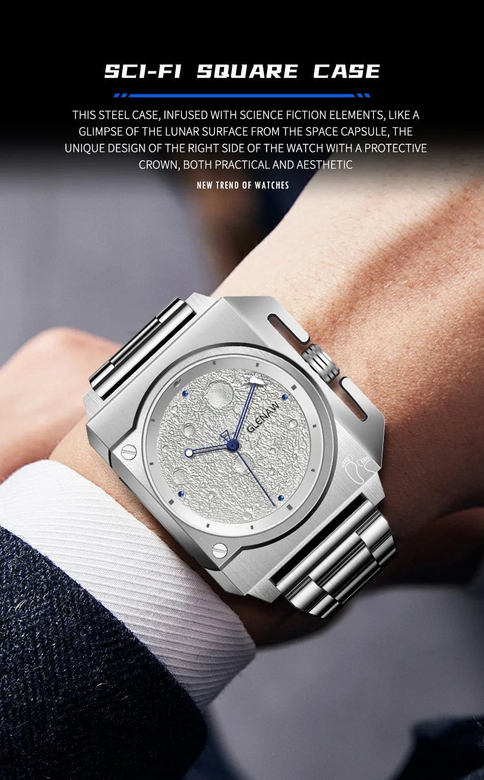 GLENAW GL8655 Men’s Automatic Watch with Moon-Texture Dial
