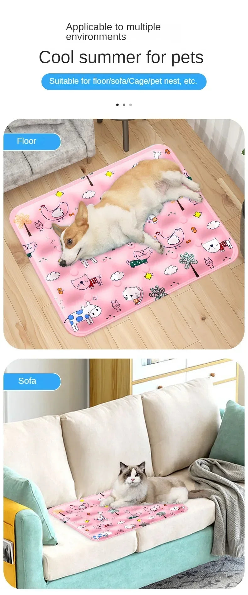 Large Pet Cooling Mat for Summer Heat Relief Reusable Breathable Gel Freeze Panel for Dogs Cats Indoor Outdoor Crate Bed