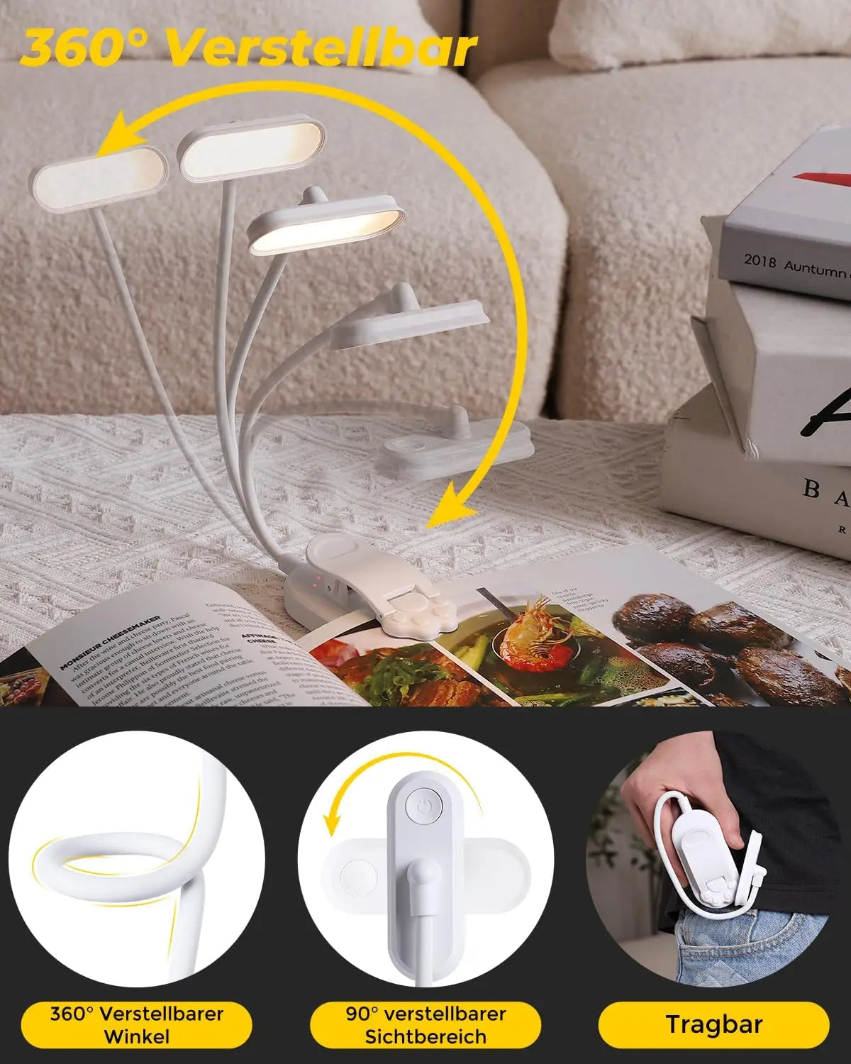 USB-Rechargeable Clip-On LED Book Light
