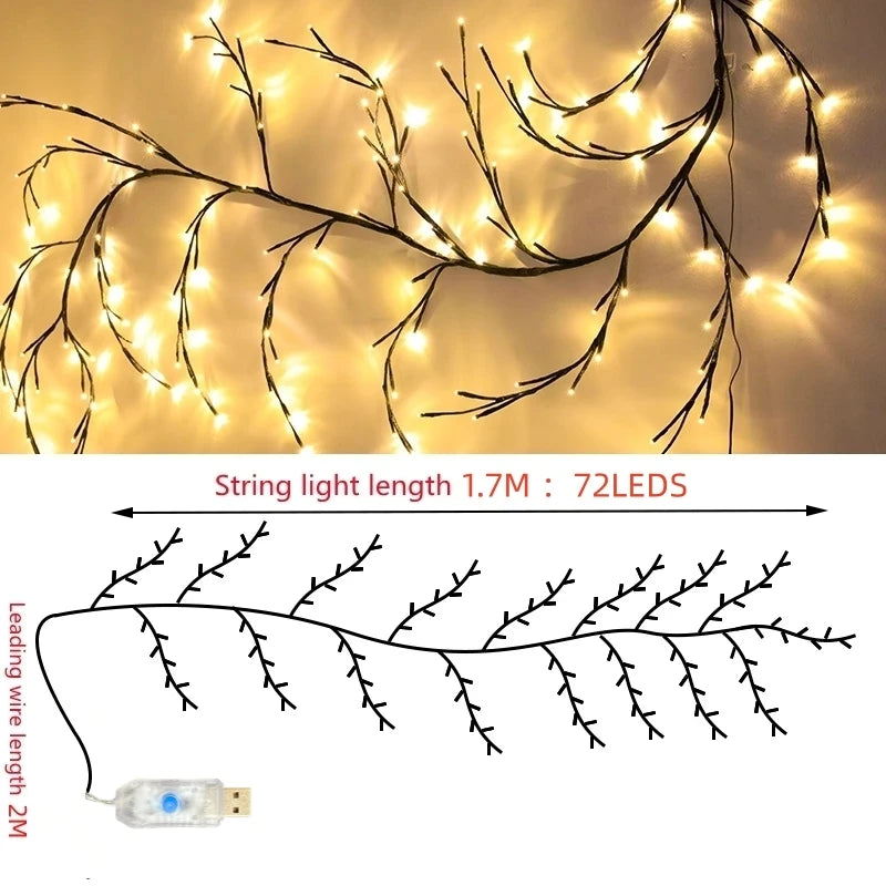 USB Willow Vine Branch Lights – Warm White, 72–144 LEDs