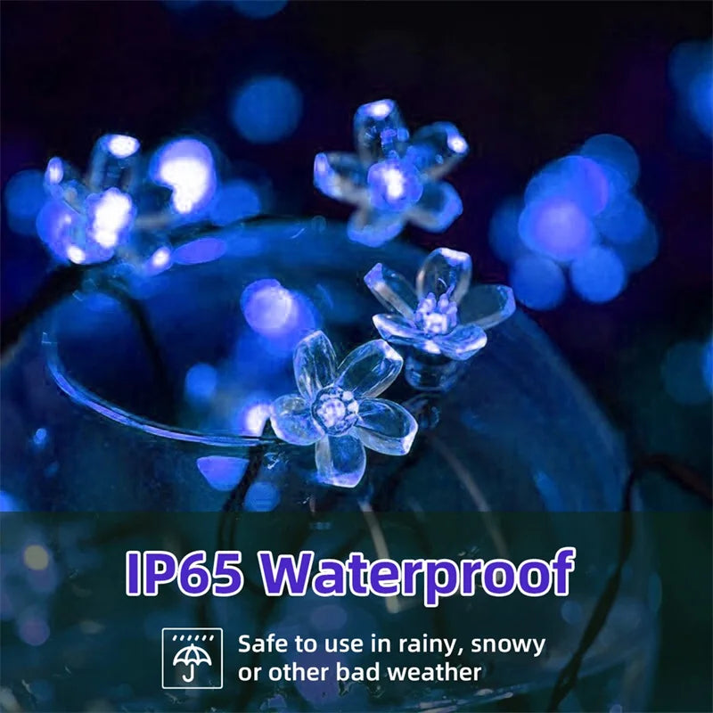Solar Cherry Garden Blossom Flower Lights Garlands String Lights Solar Outdoor Waterproof Christmas Decoration Lamp
