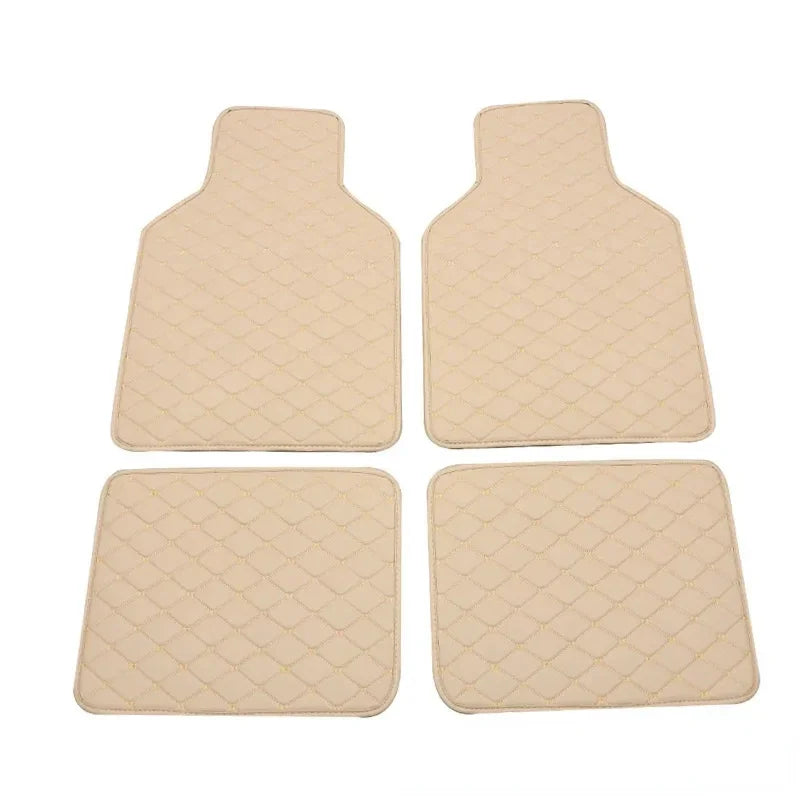 Diamond-Stitched Faux Leather Car Floor Mats – 4-Piece Set