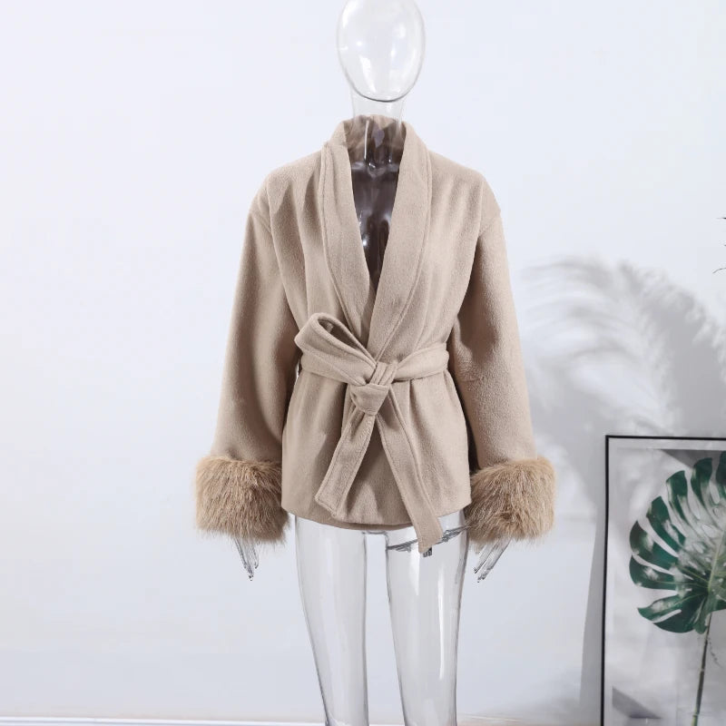 Elegant Solid Long Overcoat Women Turn-down Collar Lace Up Full Sleeve Classic Warm Coat 2025 New Lady Autumn Winter Casual Wear