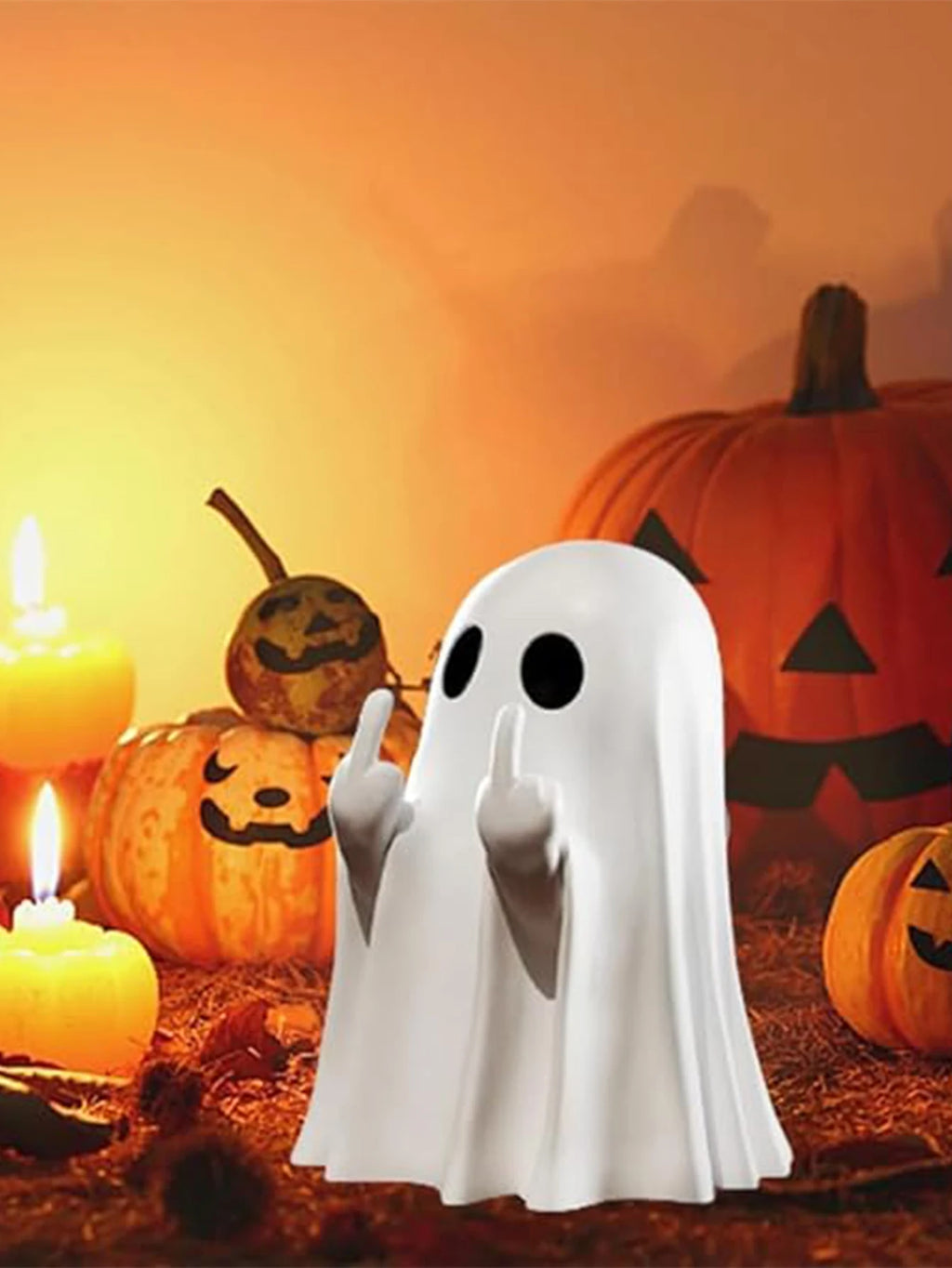 Middle Finger Ghost Halloween Statue - 7.5cm Resin Novelty Desk Decoration, White or Black