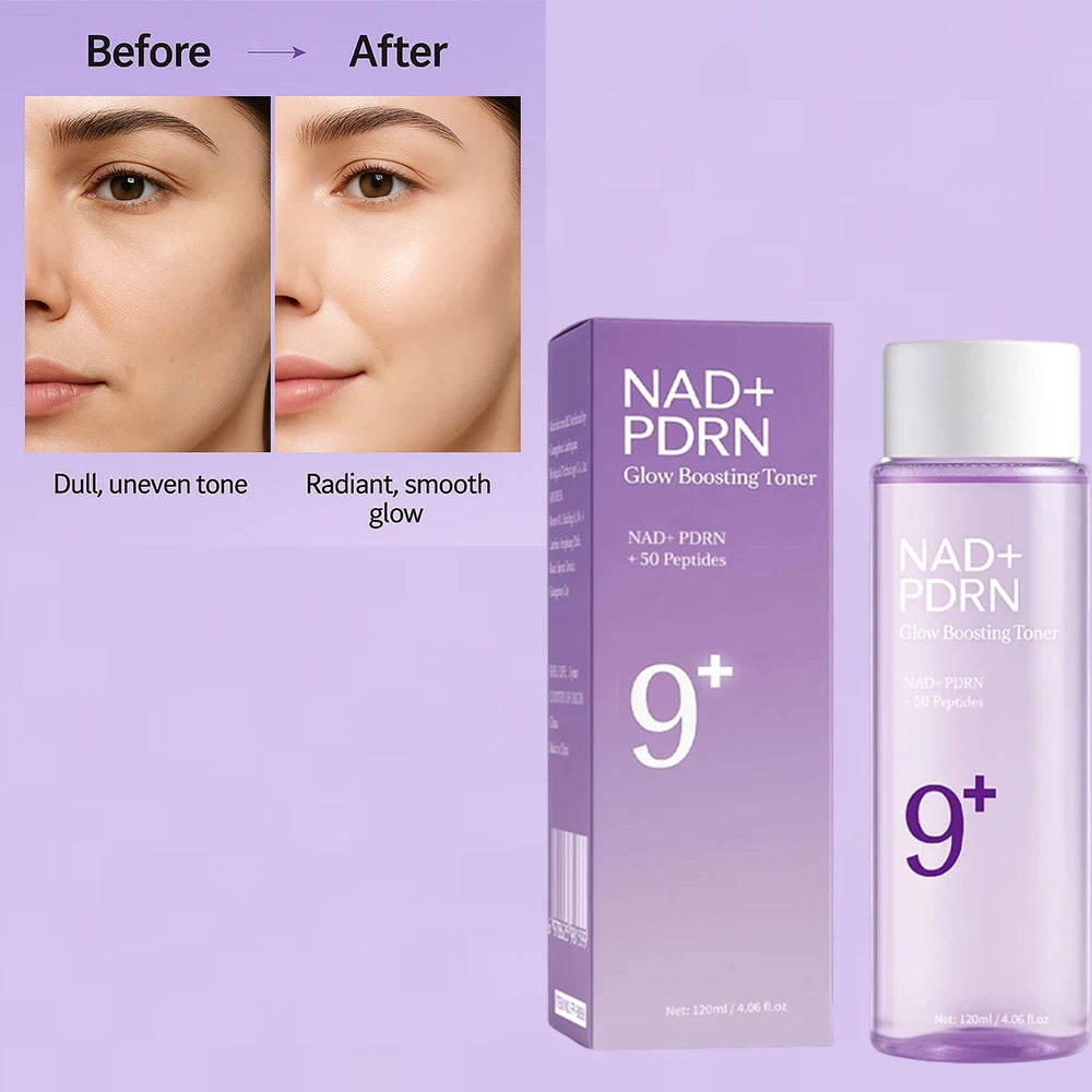 NAD+PDRN Glow Boosting Toner – Firming, Hydrating & Brightening Essence with 50 Peptides, 120ml/4.06 fl oz